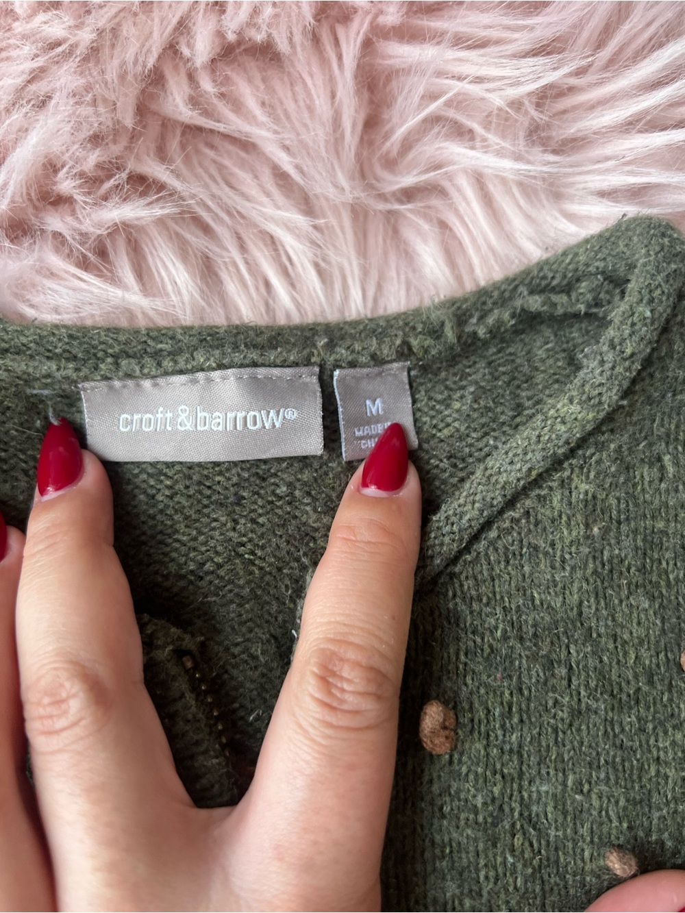 croft & barrow Embroidered Fall Sweater Wool Cotton Rabbit Blend Cottagecore - Picture 5 of 10